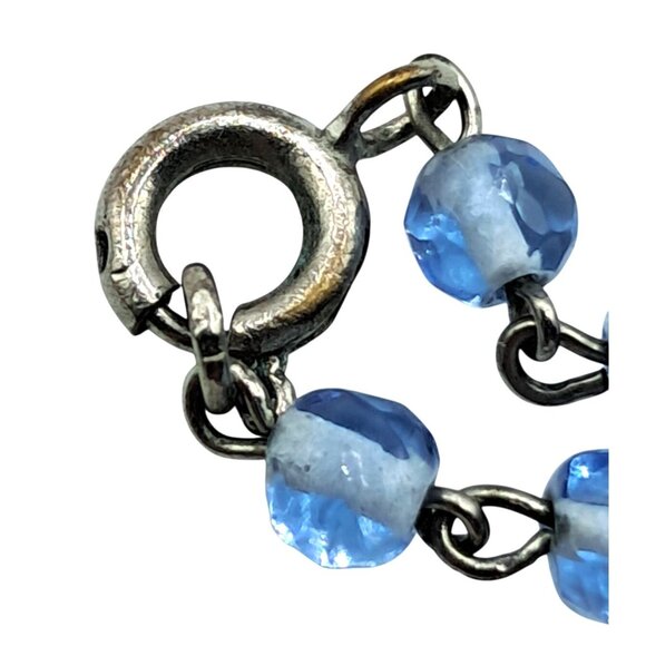 Vintage Blue Czech Glass Necklace Faux Pearl Silver Tone Bib With Teardrop Beads - Picture 6 of 9